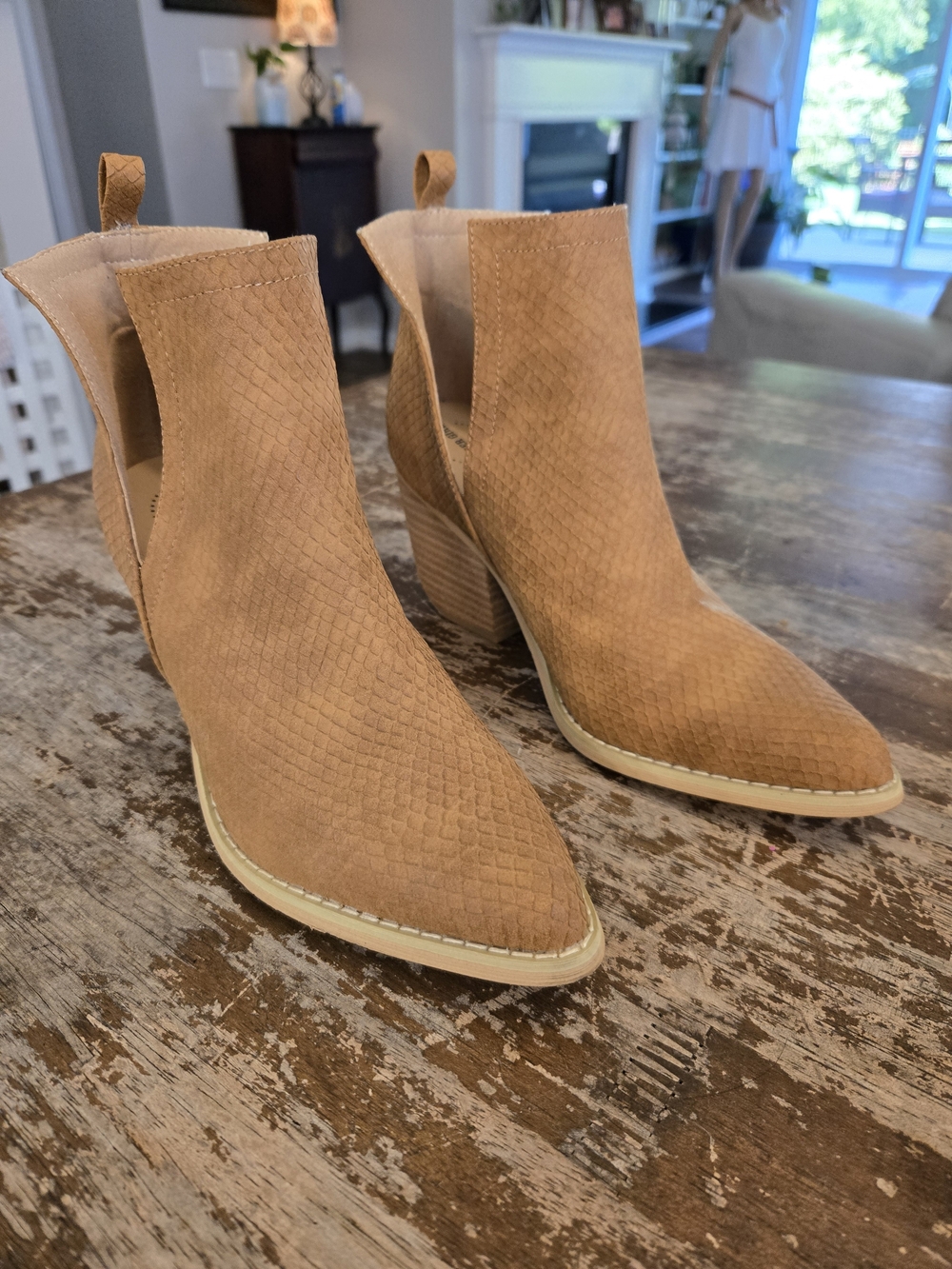 Textured Tan Pointed Ankle Booties